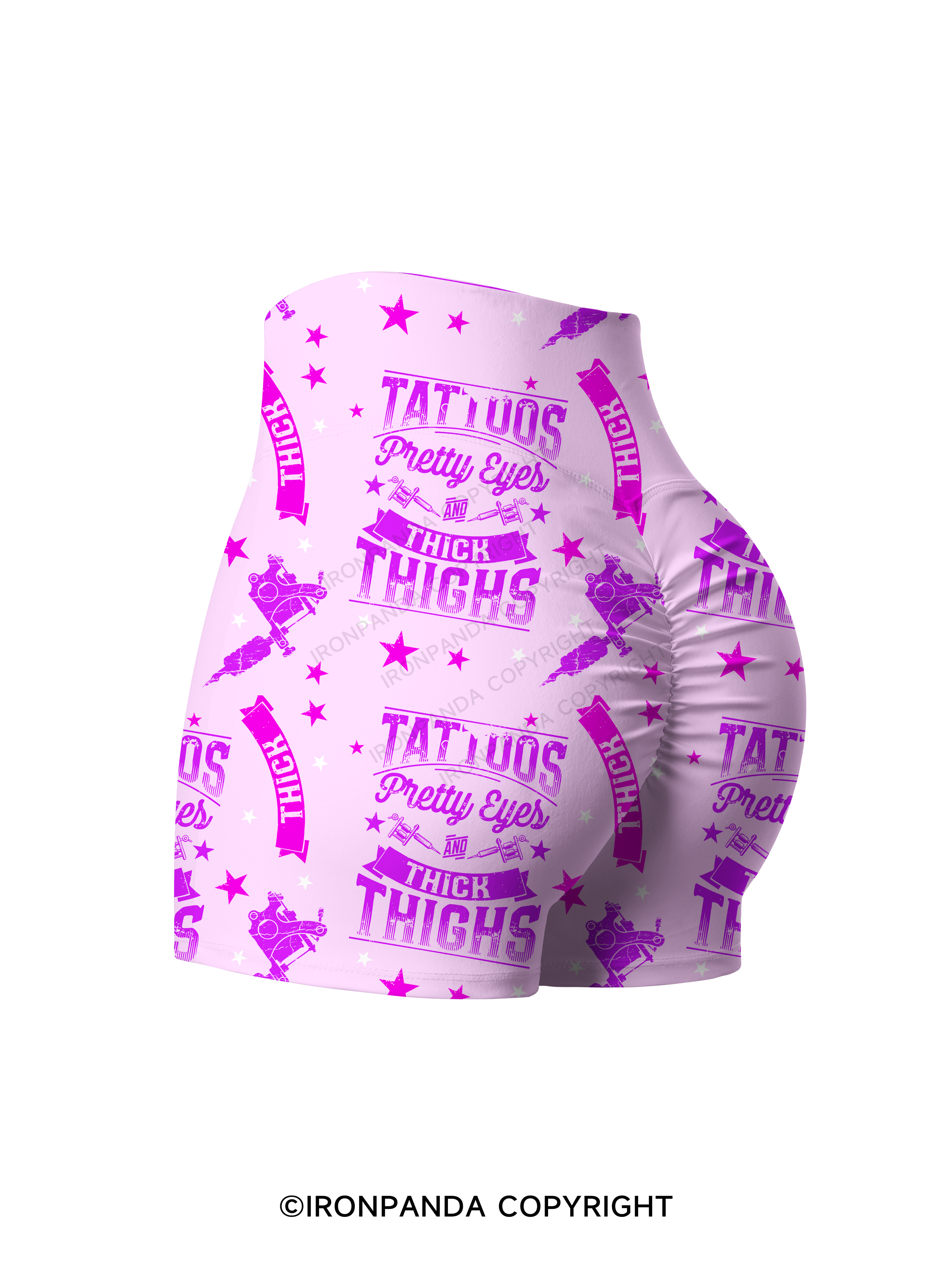 TATTOOS PRETTY EYES AND THICK THIGHS WORKOUT Printed Yoga Shorts
