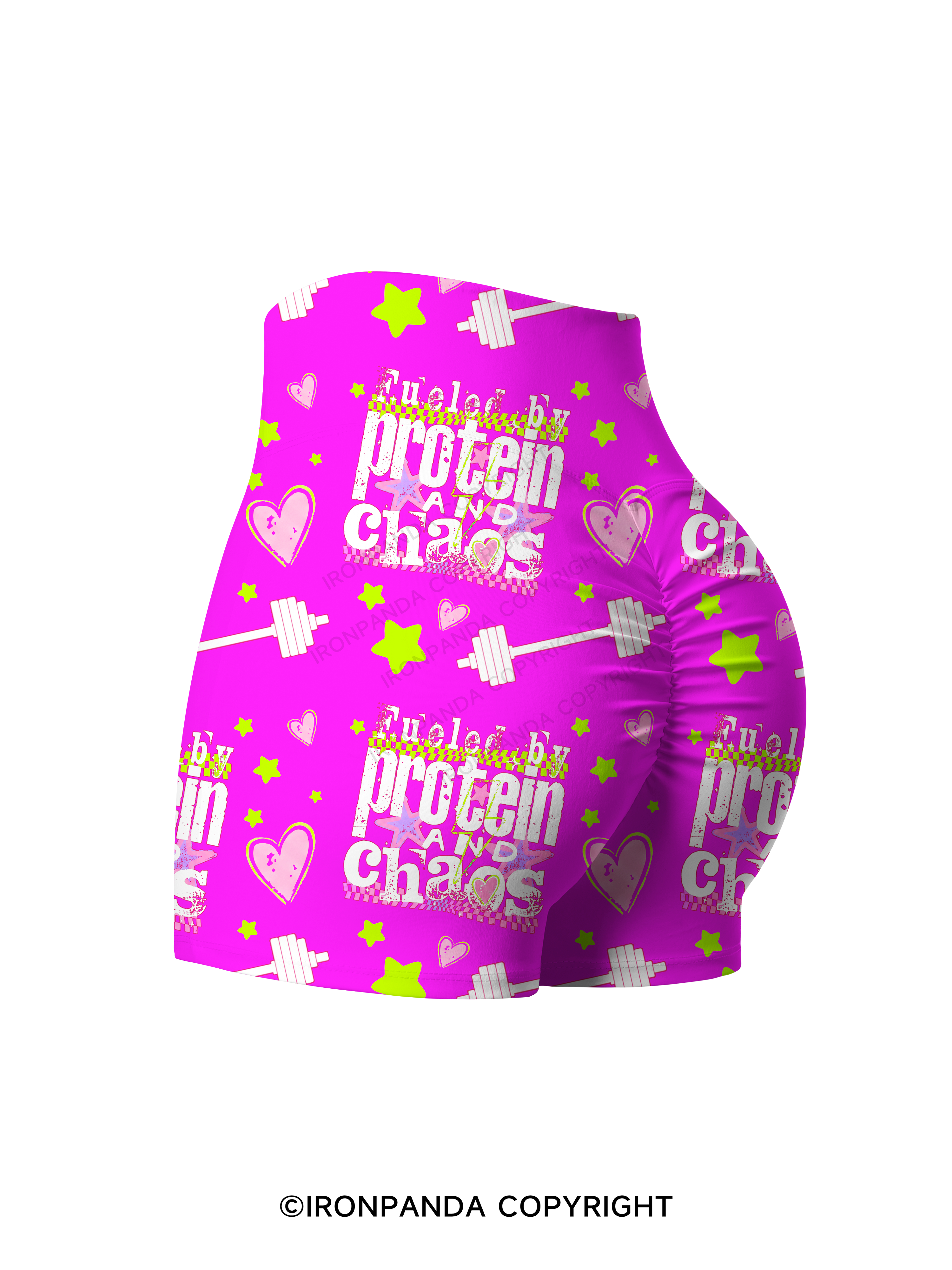 FUELED BY PROTEIN AND CHAOS Printed Yoga Shorts