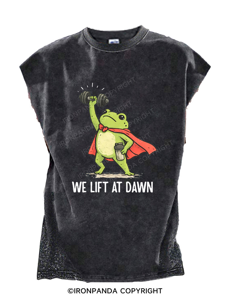 We Lift At Dawn Funny Frog Weight Lifting Cut Off Tank