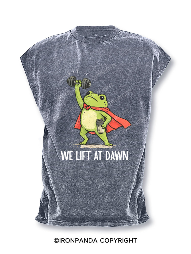We Lift At Dawn Funny Frog Weight Lifting Cut Off Tank