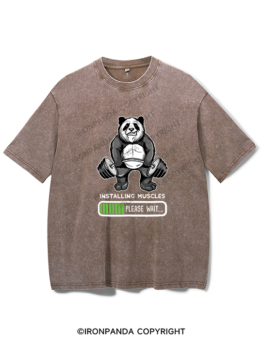 Panda Installing Muscle Washed Gym Shirt