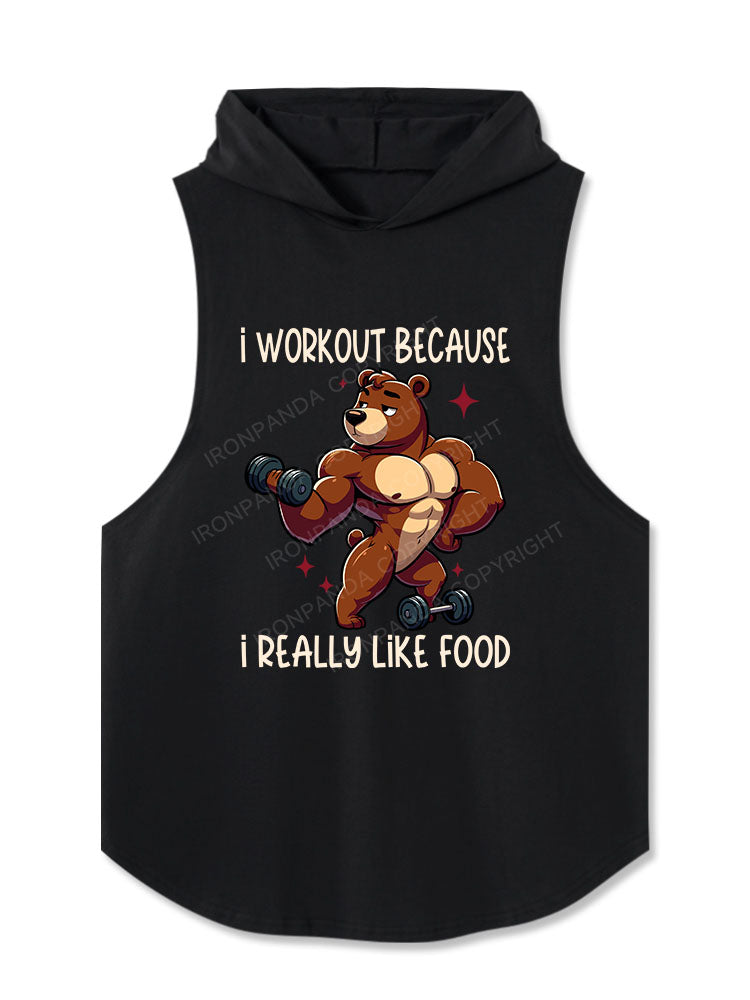I WORKOUT BECAUSE I REALLY LIKE FOOD Washed Hooded Tank