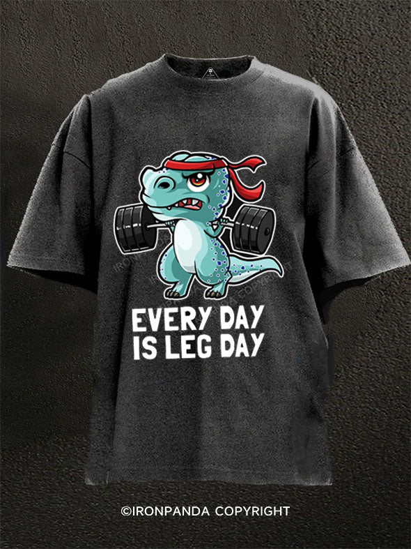 T-Rex Workout Every Day Is Leg Day Washed Gym Shirt