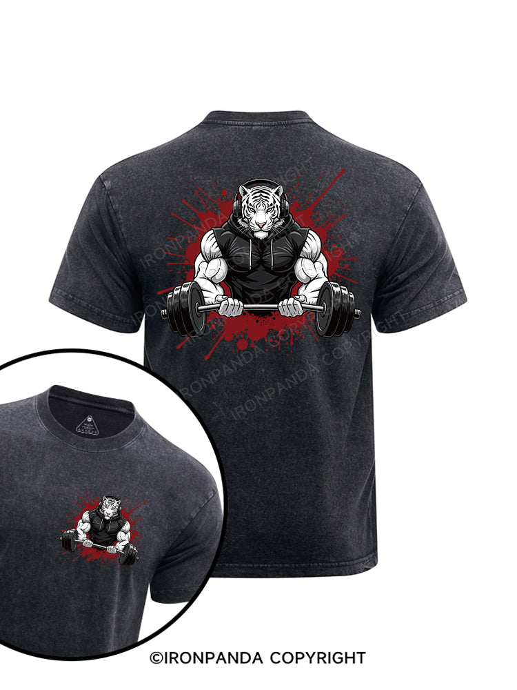 Muscle Tiger printed Washed Gym Shirt
