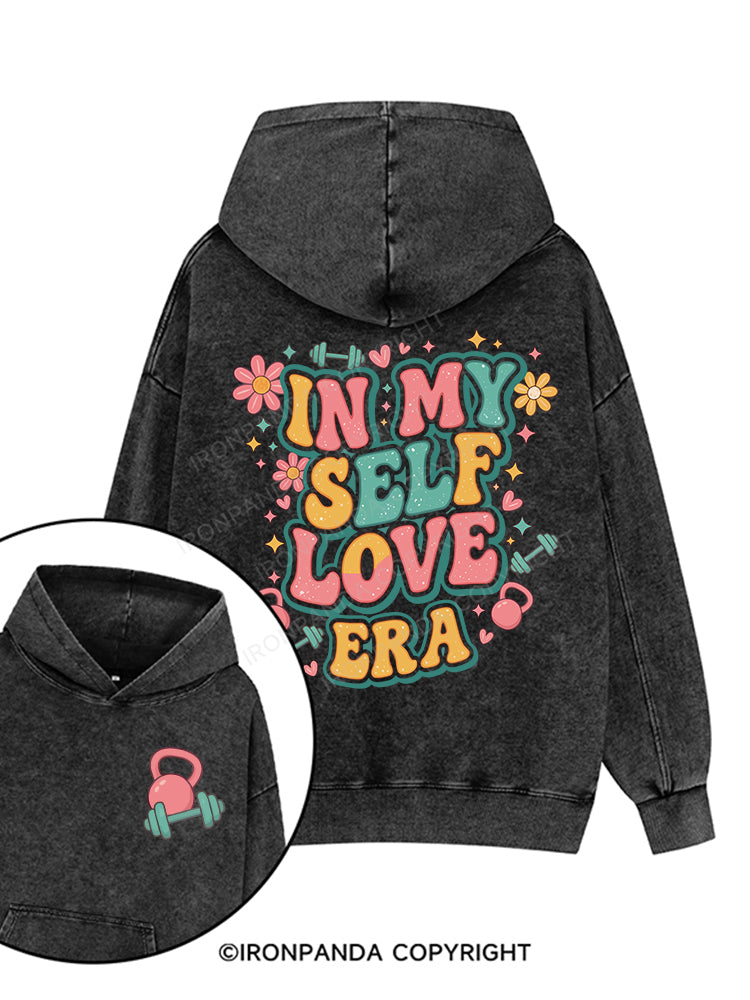 IN MY SELF LOVE ERA Printed Washed Gym Hoodie