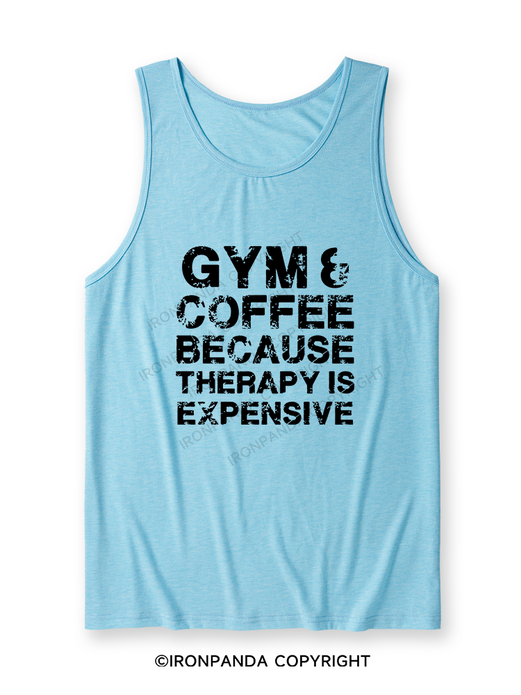 GYM&COFFEE BECAUSE THERAPY IS EXPENSIVE Ultra Soft Heather Tank