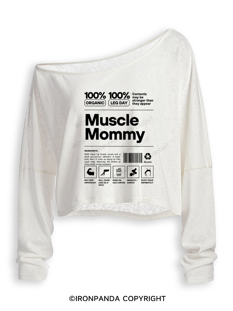 Muscle Mom Letters Off Shoulder Long Sleeve Crop Top