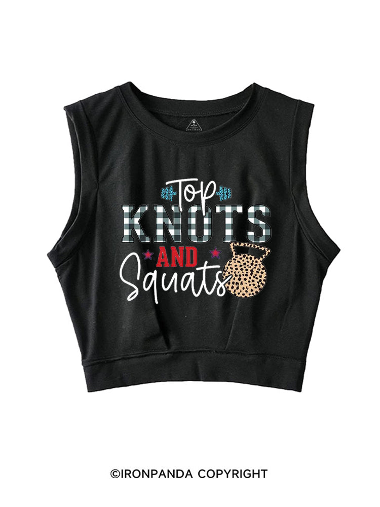 TOP KNOTS AND SQUATS FUNNY GYM SLEEVELESS CROP TOPS
