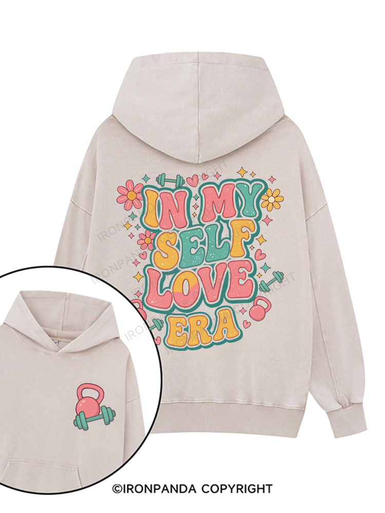 IN MY SELF LOVE ERA Printed Washed Gym Hoodie
