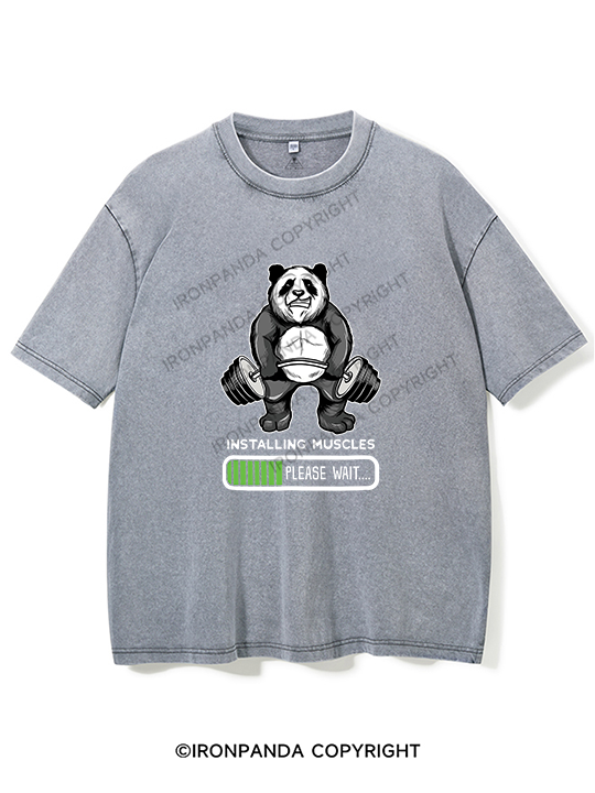 Panda Installing Muscle Washed Gym Shirt