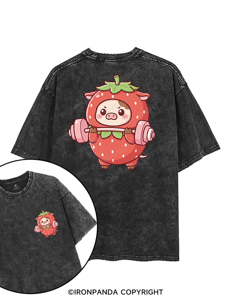 Strawberry Fitness Piggy printed Gym Shirt