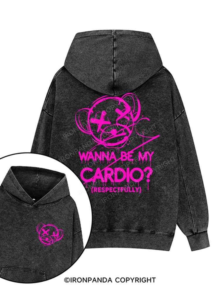 WANNA BE MY CARDIO Printed Washed Gym Hoodie