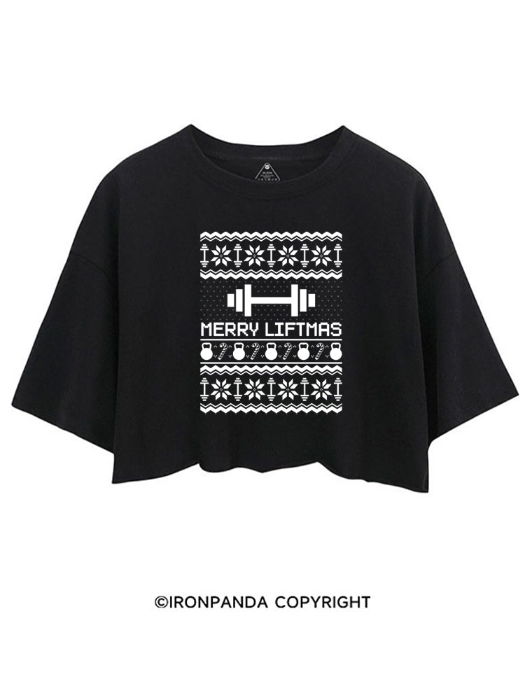 MERRY LIFTMAS FUNNY WORKOUT CROP TOPS