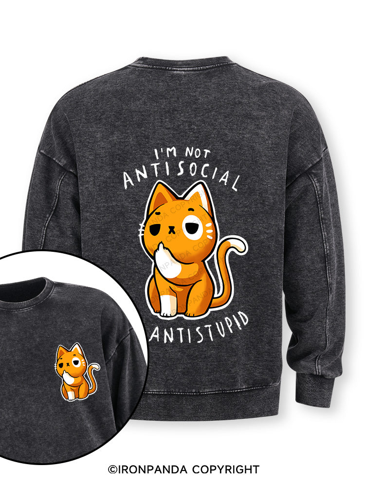 Antisocial cute Cat Double-Sided Printed Washed Sweatshirt