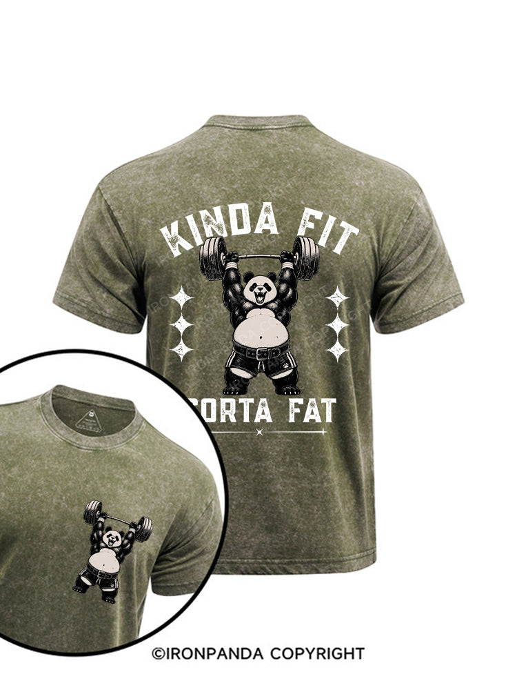 Kinda Fit Sorta Fat Panda Deadlift Printed Washed Gym Shirt
