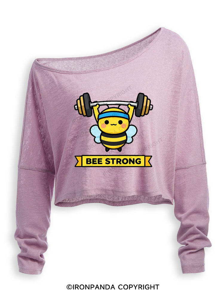 Honey Bee Strong Off Shoulder Long Sleeve Crop Top
