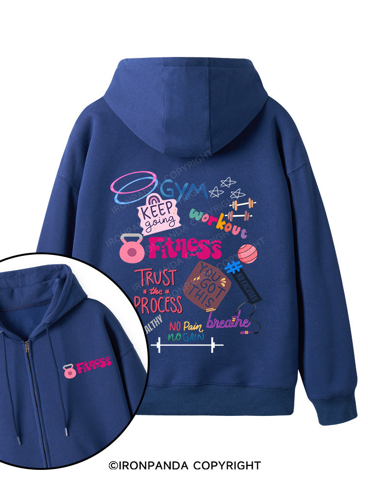 Fitness Double-Sided Printed Fleece Zip Up Hoodie