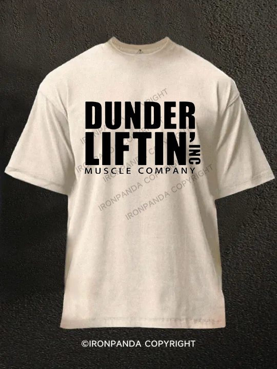 dunder lifting muscle company Washed Gym Shirt