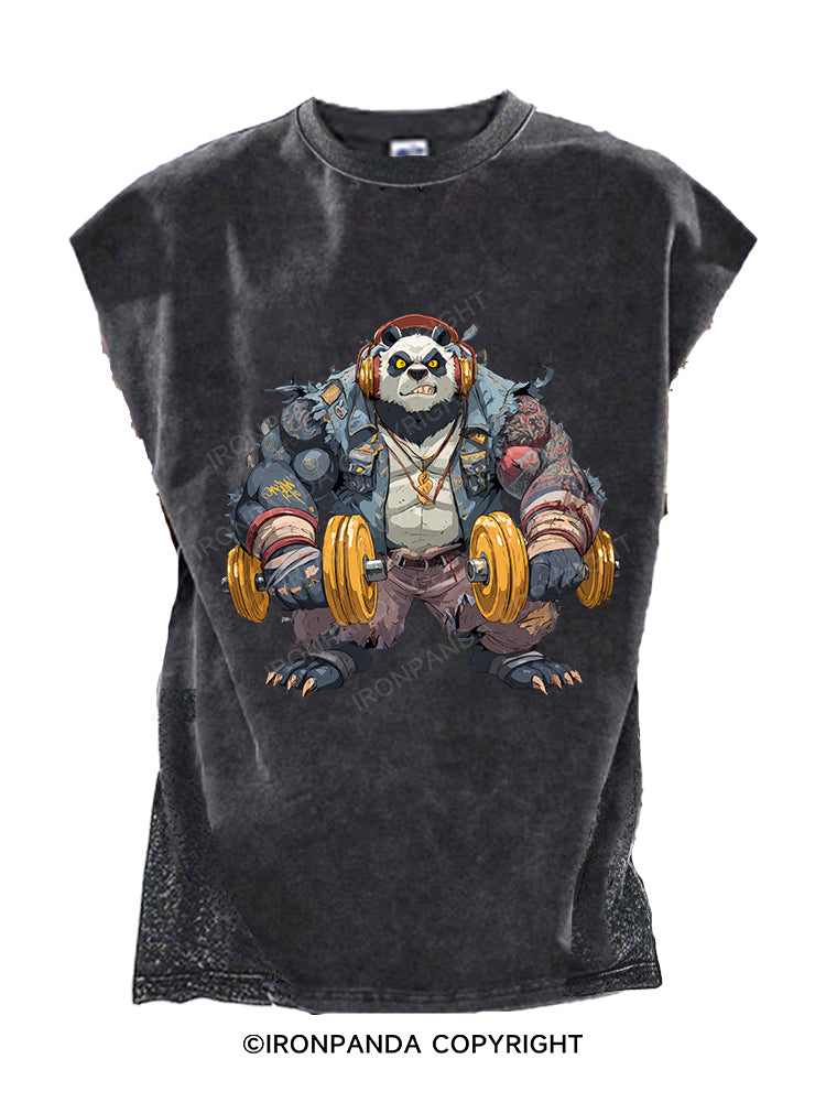 dumbbell weightlifting panda Cut Off Tank
