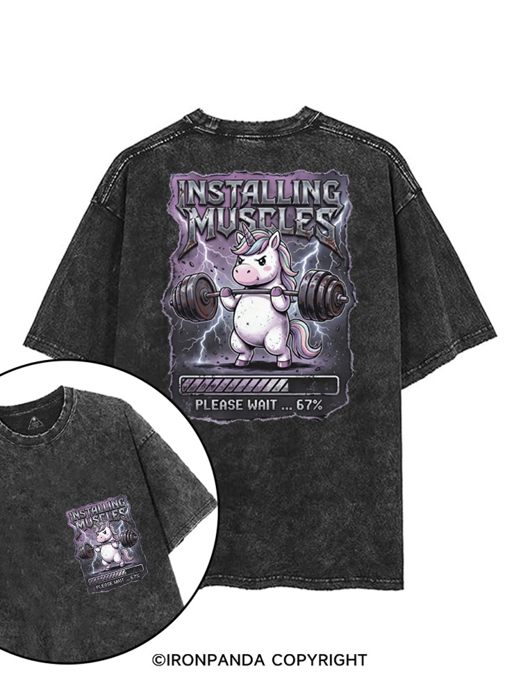 INSTALLING MUSCLES PLEASE WAIT 67% UNICORN printed Gym Shirt