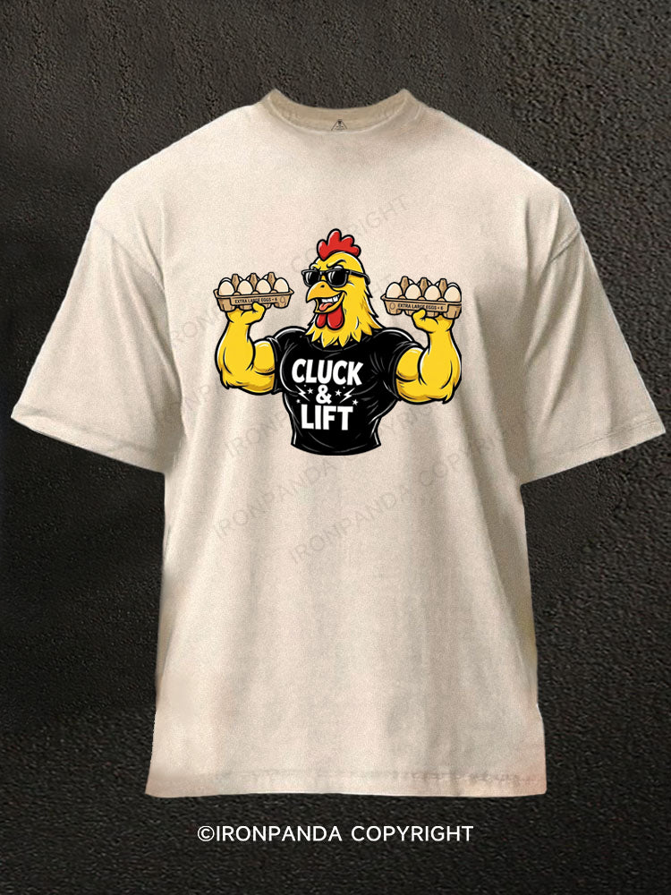 Cluck and Lift Muscle Chicken Washed Gym Shirt
