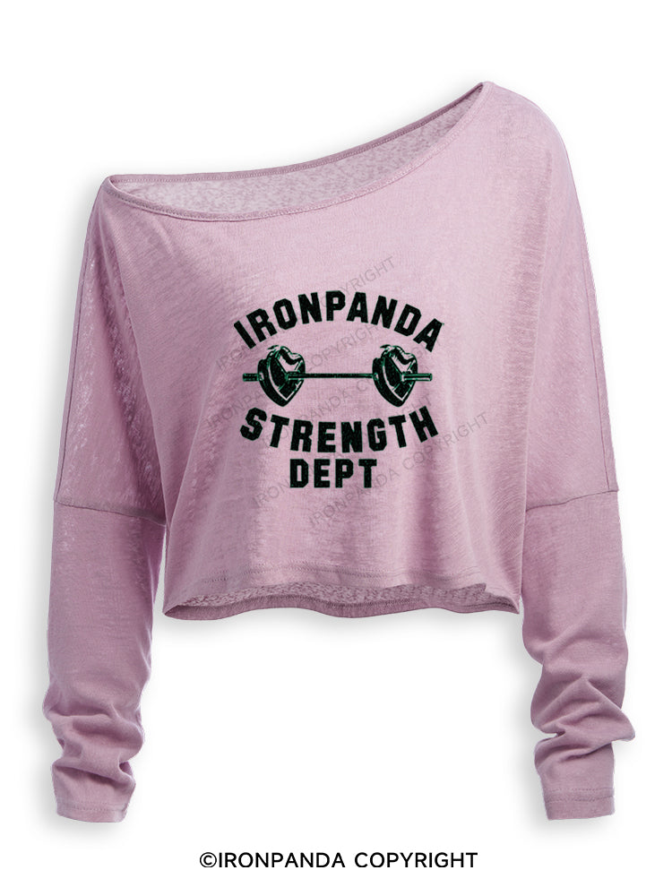 IRONPANDA STRENGTH DEPT Off Shoulder Long Sleeve Crop Top