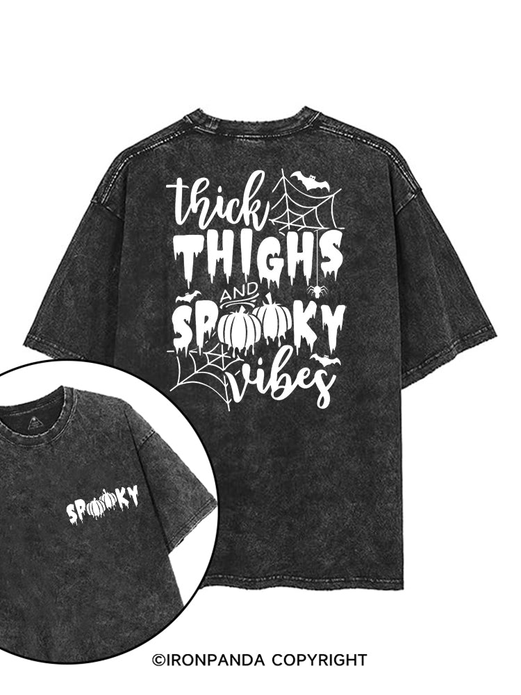 THICK THIGHS AND SPOOKY VIBES PUMPKIN HALLOWEEN printed Gym Shirt
