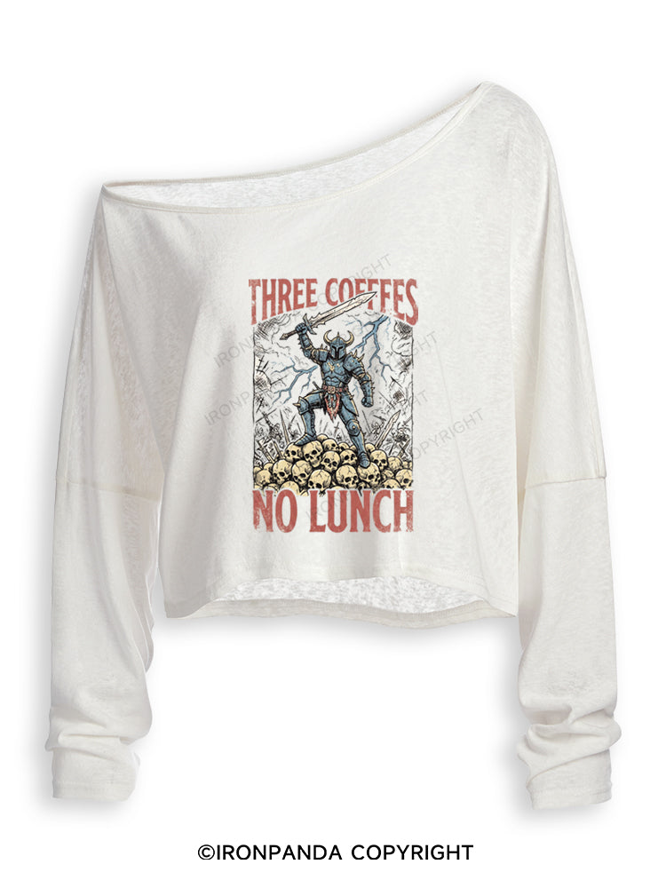 Three Coffees No Lunch Off Shoulder Long Sleeve Crop Top