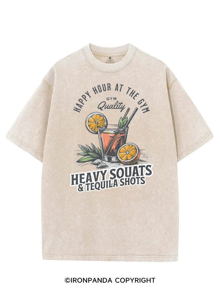 HAPPY HOUR AT THE GYM HEAVY SQUATS & TEQUILA SHOTS VINTAGE GYM SHIRT