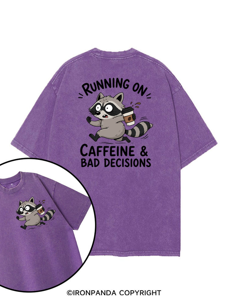 Running On Caffeine And Bad Decisions Funny Raccoon printed Gym Shirt