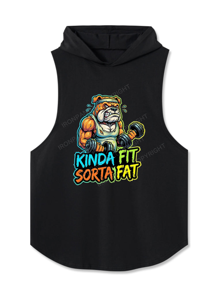 Kinda Fit Sorta Fat Funny Bulldog Weightlifting Hooded Tank