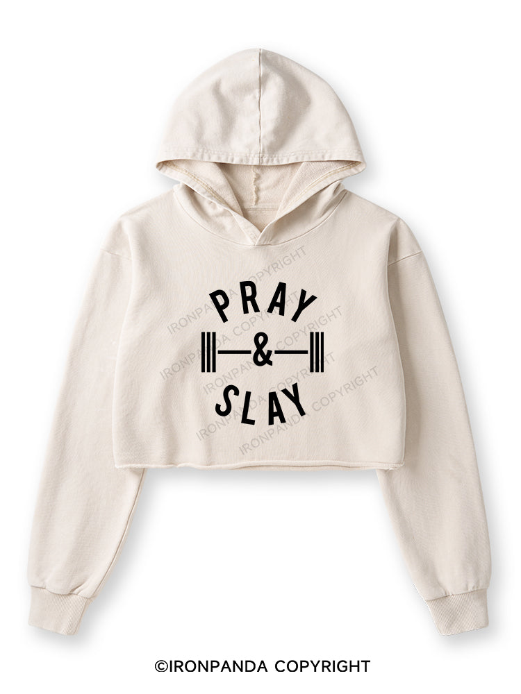 PRAY AND SLAY Washed Crop Hoodie