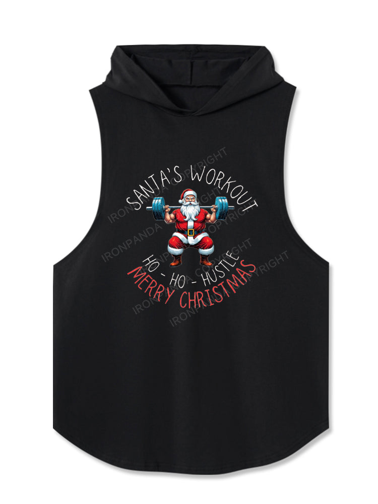 SANTA'S WORKOUT HO - HO - HUSTLE MERRY CHRISTMAS Hooded Tank