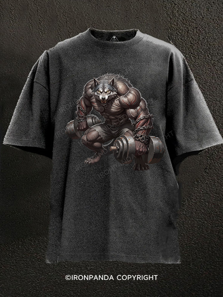 Barbell Wolf Washed Gym Shirt