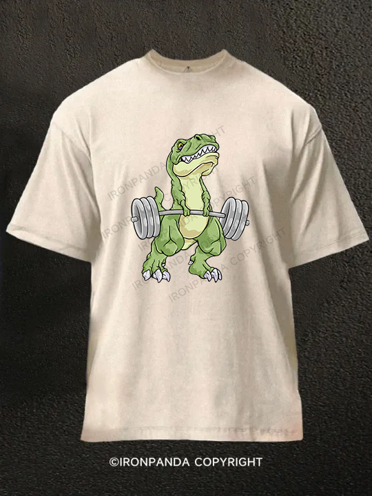 Weightlifting Dinosaur Washed Gym Shirt