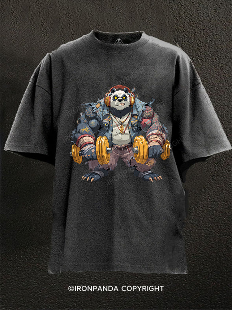 dumbbell weightlifting panda Washed Gym Shirt