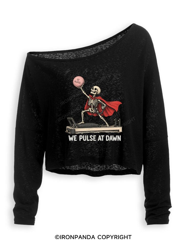 WE PULSE AT DAWN Off Shoulder Long Sleeve Crop Top