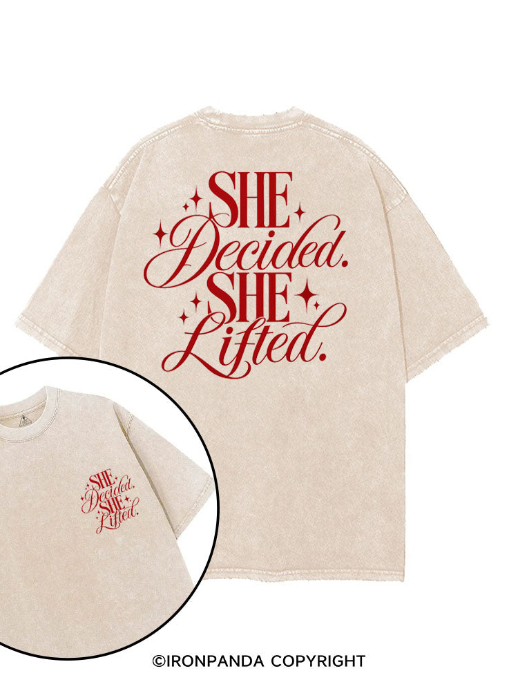SHE DECIDED. SHE LIFTED printed Gym Shirt