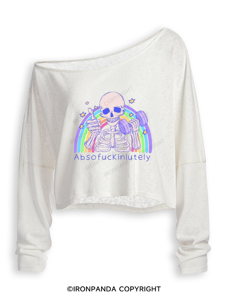 ABSOFUCKINLUTELY GYM SKELETON Off Shoulder Long Sleeve Crop Top