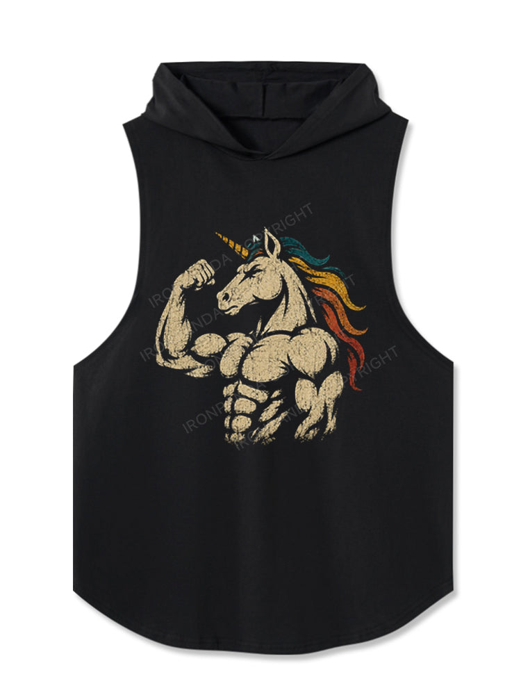 Retro Muscular Unicorn Power Fantasy Hooded Tank