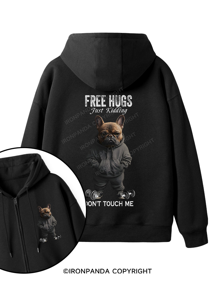 free hugs bulldog Double-Sided Printed Fleece Zip Up Hoodie