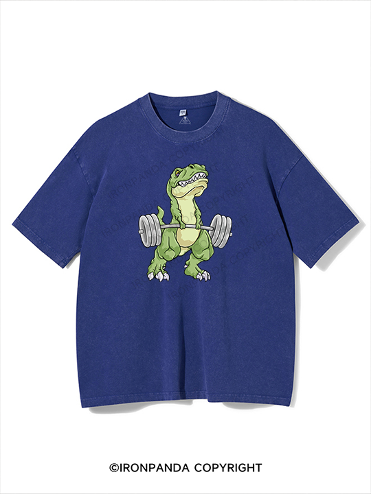 Weightlifting Dinosaur Washed Gym Shirt