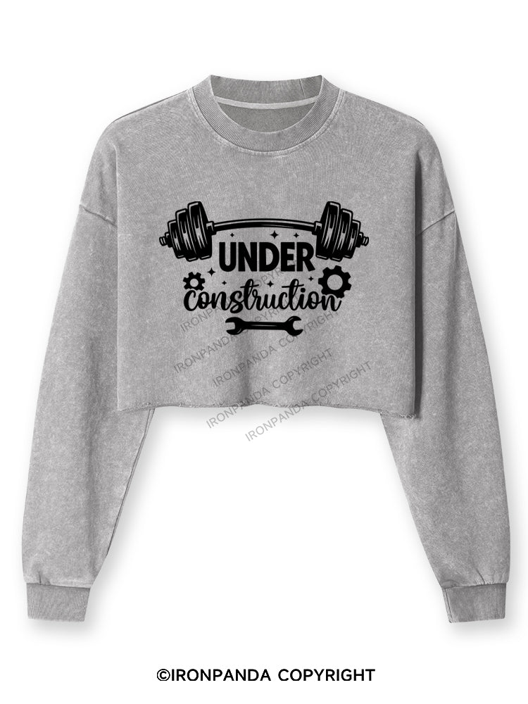 UNDER CONSTRUCTION FUNNY WORKOUT Washed Long-Sleeve Crop Top