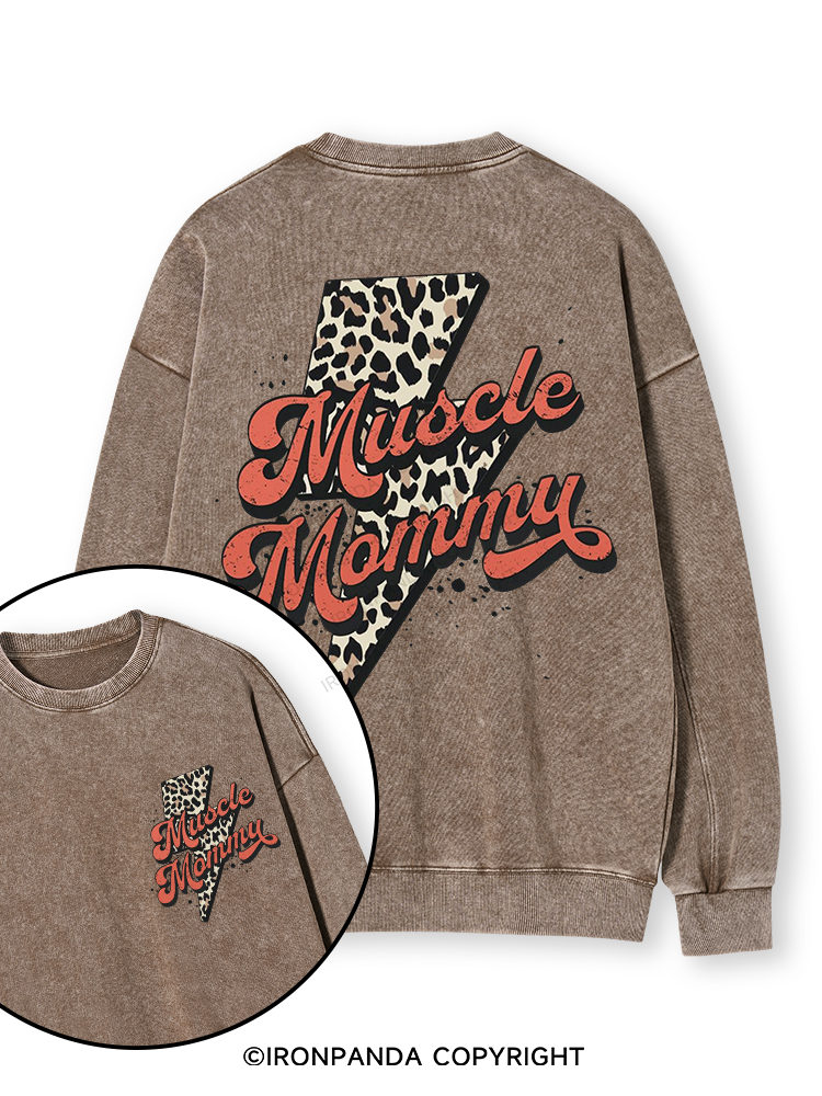 Retro Muscle Mommy Double-Sided Printed Washed Sweatshirt