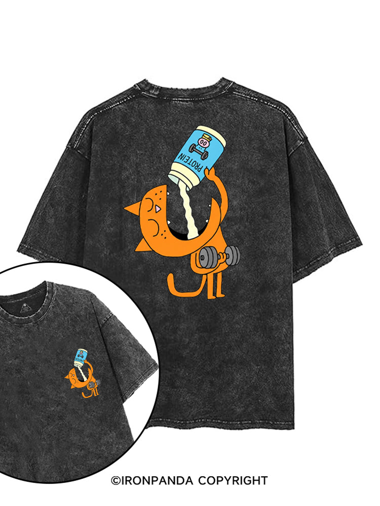 PROTEIN POWERED KITTY printed Gym Shirt