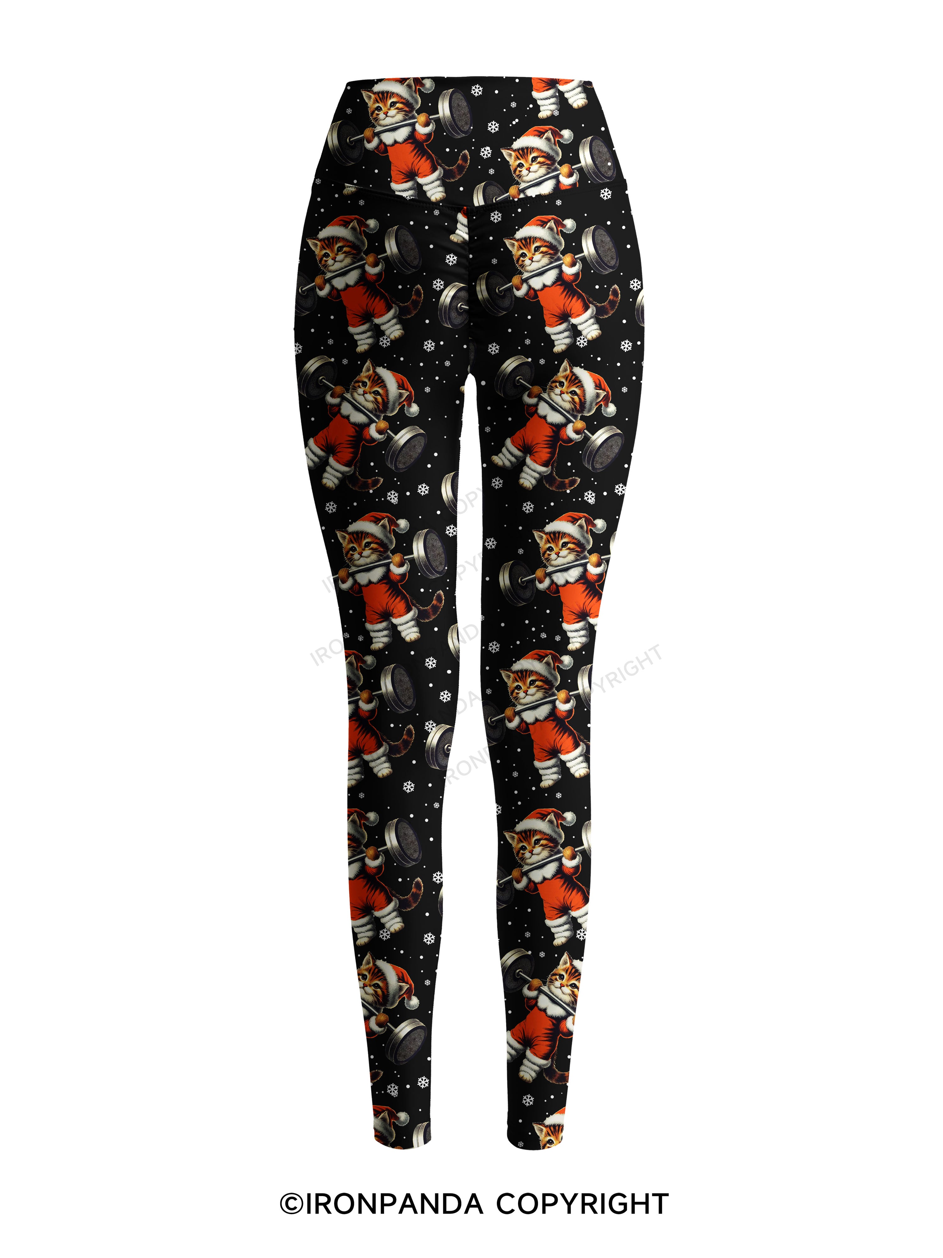 SANTA KITTEN WORKOUT Printed Yoga Pants