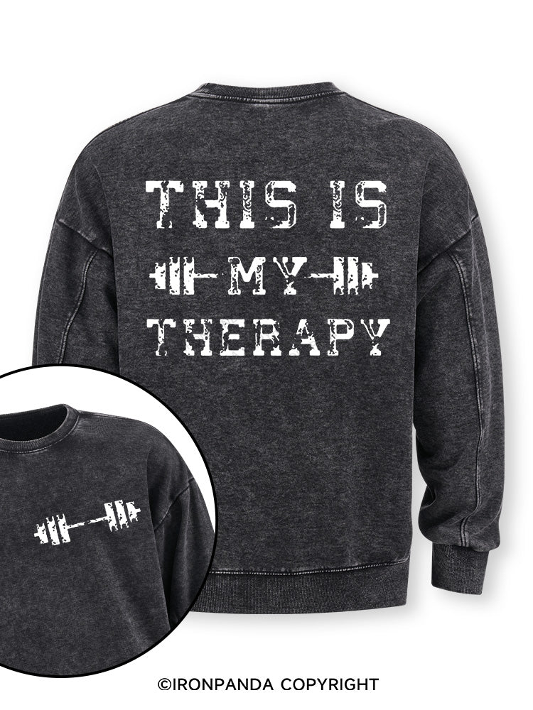 THIS IS MY THERAPY Double-Sided Printed Washed Sweatshirt