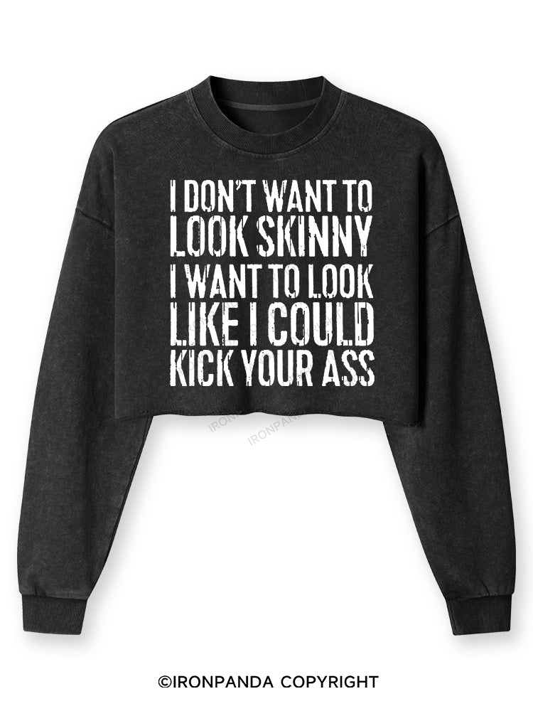 I DON'T WANT TO LOOK SKINNY Washed Long-Sleeve Crop Top