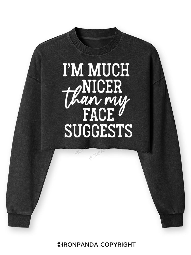 I'm Nicer Than My Face Washed Long-Sleeve Crop Top