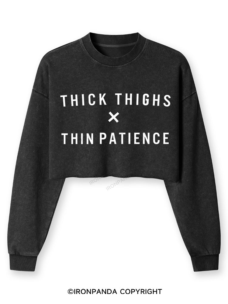THICK THIGHS THIN PATIENCE Washed Long-Sleeve Crop Top